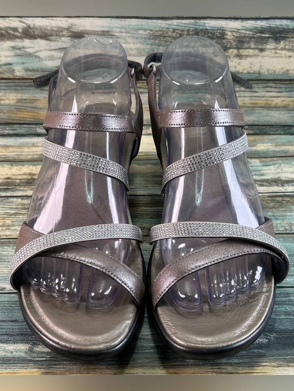 NAOT Innovate Rhinestone Embellished Strappy Sandal Size 10-10.5M Silver Leather